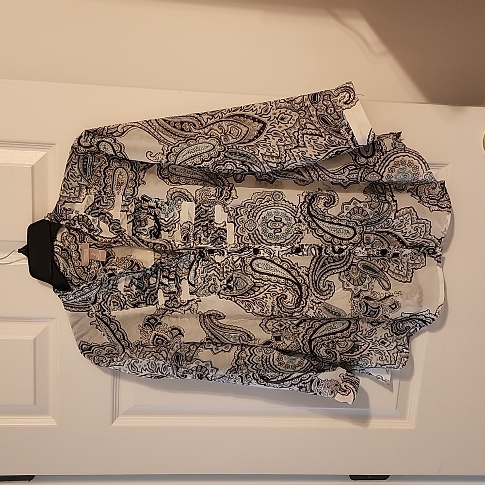 Chicos bilutton down sheer blouse, sz 2